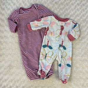 Carter’s Fleece Footed Sleeper & Sleep Gown Bundle Size Newborn Stripes Floral